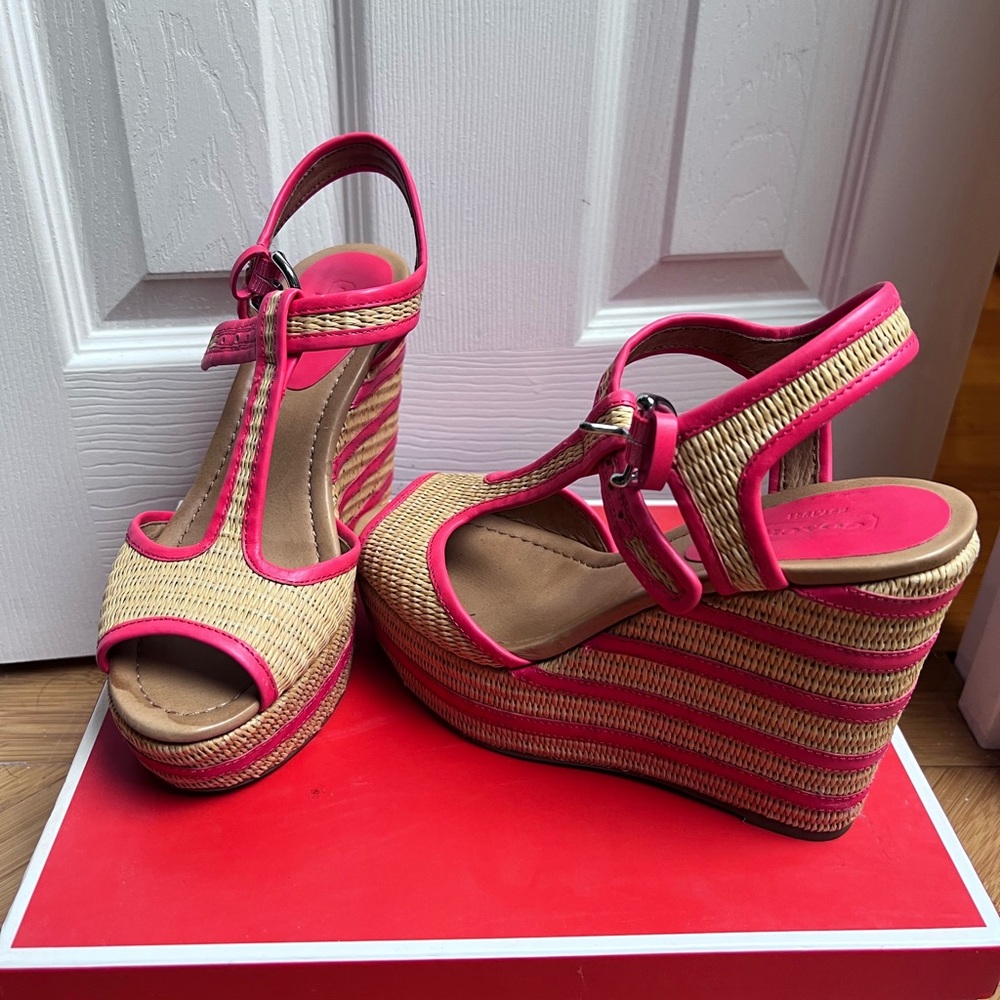 COACH: Pink Trim Wedge Sandals - Women's Platform Espadrille